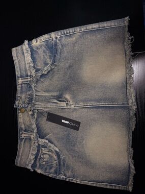 Fashion Nova Light Blue Distressed Denim Skirt